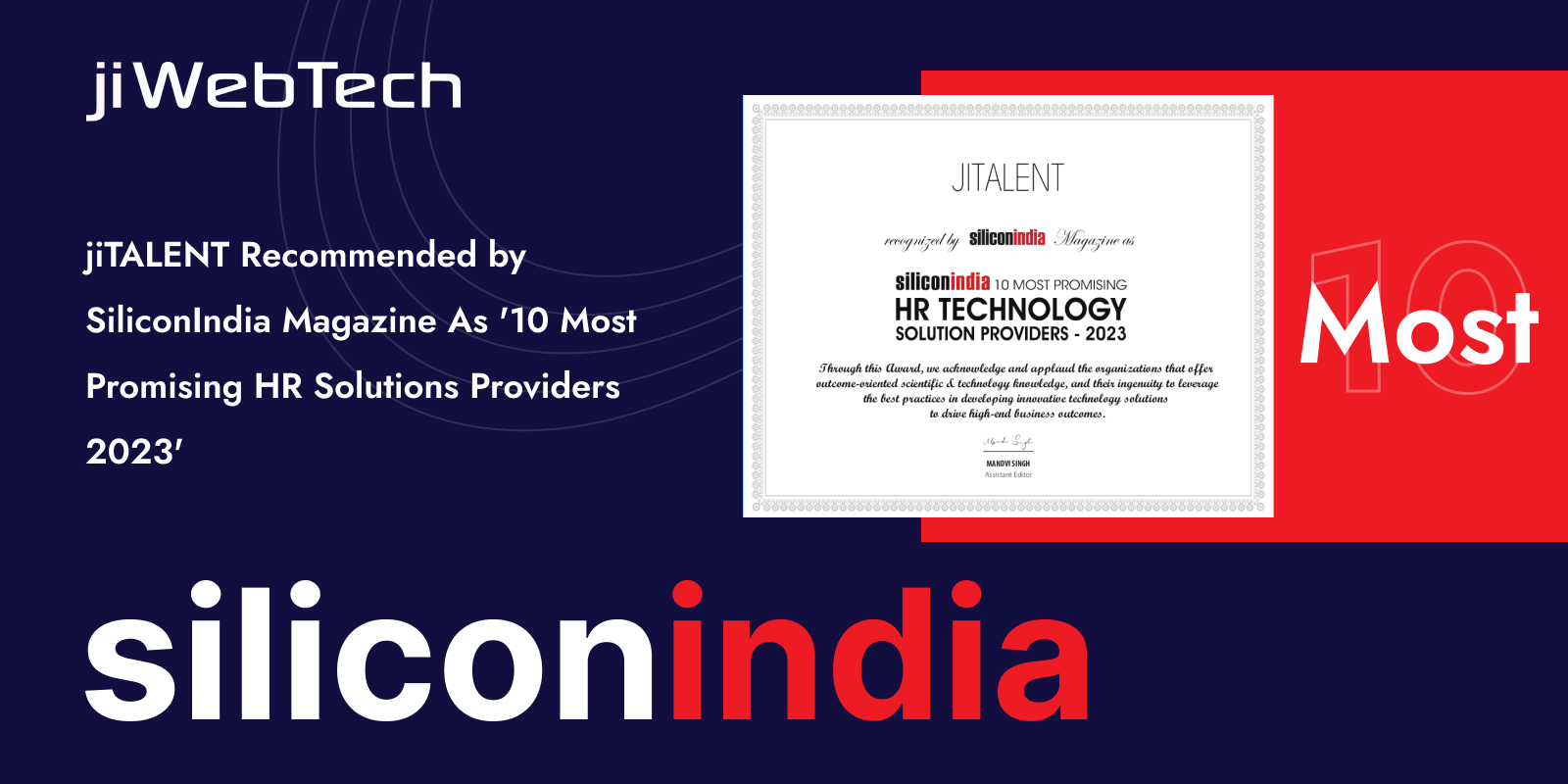 jiTALENT Recommended By SiliconIndia Magazine As '10 Most Promising HR Solutions Providers 2023'
